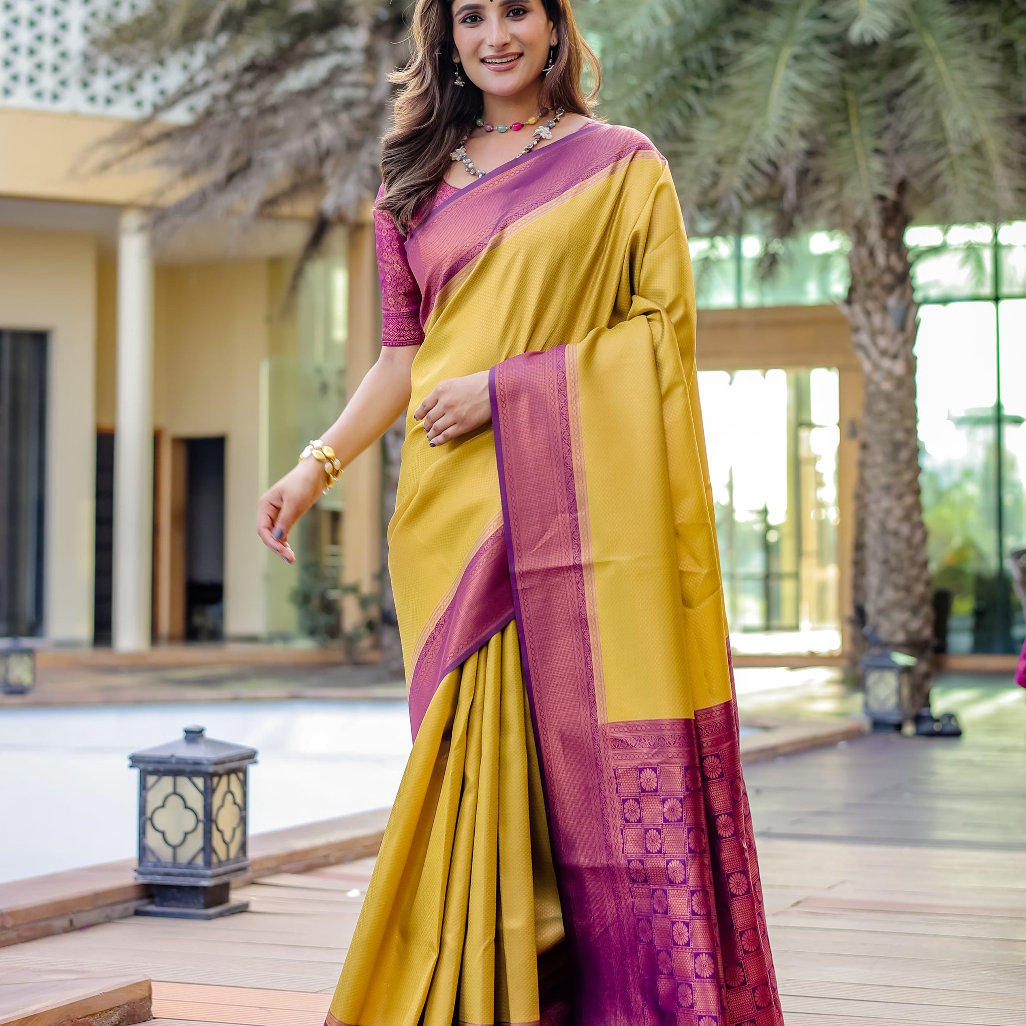 Mustard Yellow Kubera Pattu Kanjivaram Silk Saree