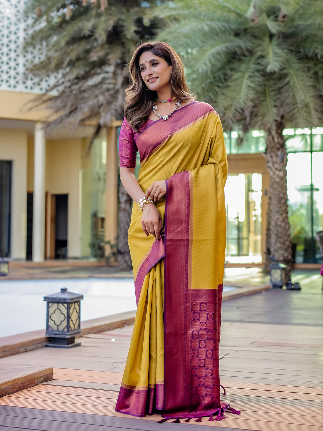 Mustard Yellow Kubera Pattu Kanjivaram Silk Saree