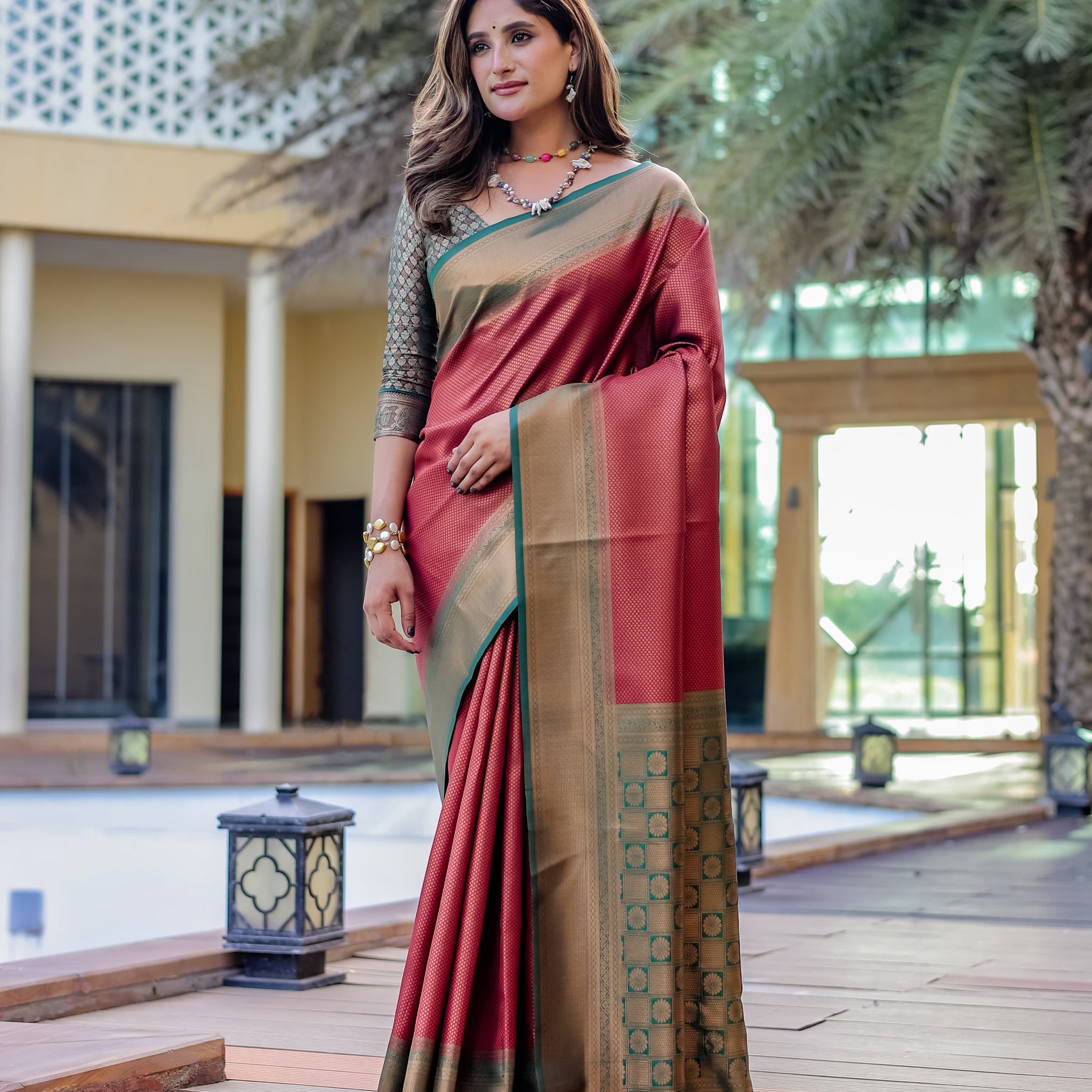 Maroon Kubera Pattu Kanjivaram Silk Saree