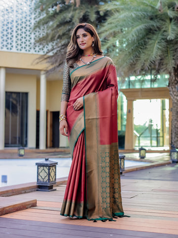 Maroon Kubera Pattu Kanjivaram Silk Saree