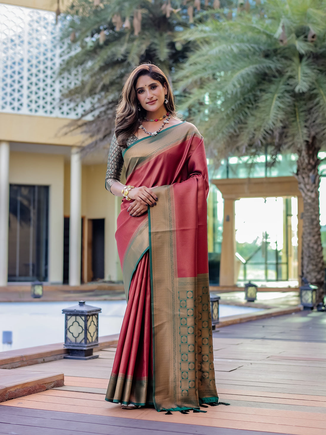 Maroon Kubera Pattu Kanjivaram Silk Saree