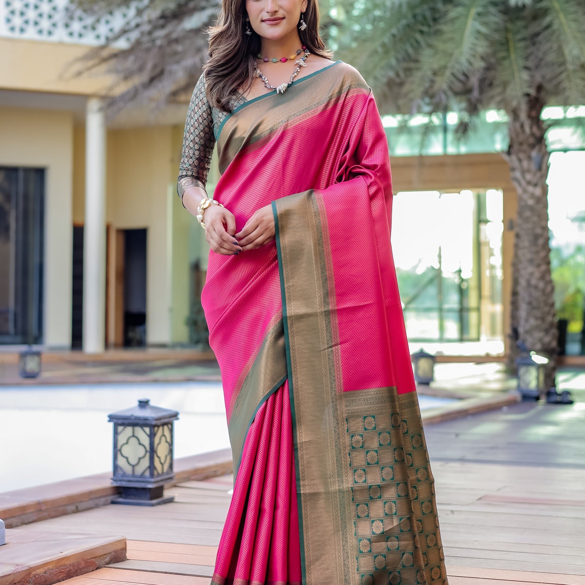 Magenta Pink Kubera Pattu Kanjivaram Silk Saree