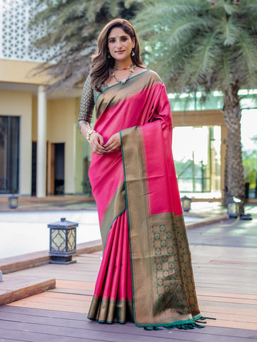 Magenta Pink Kubera Pattu Kanjivaram Silk Saree