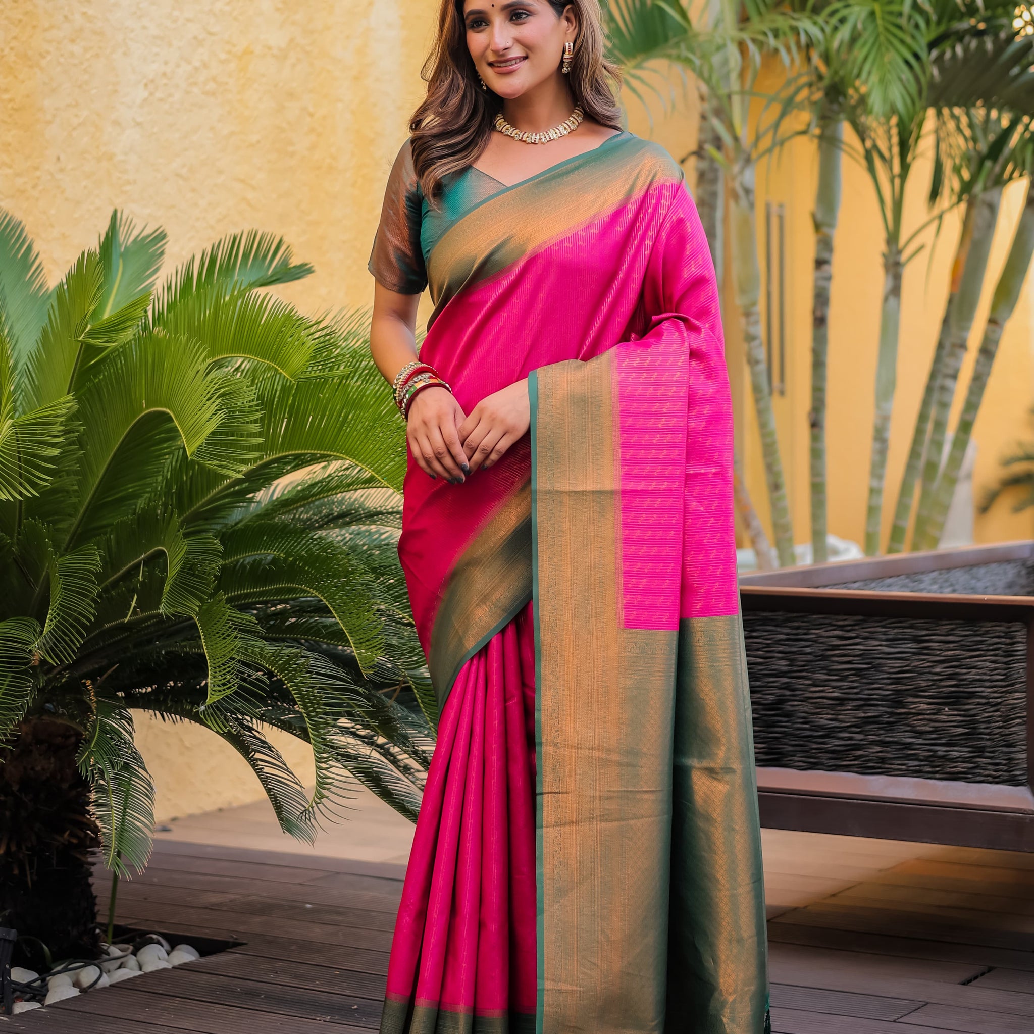 Magenta Pink Kubera Pattu Kanjivaram Silk Saree