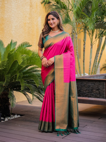 Magenta Pink Kubera Pattu Kanjivaram Silk Saree