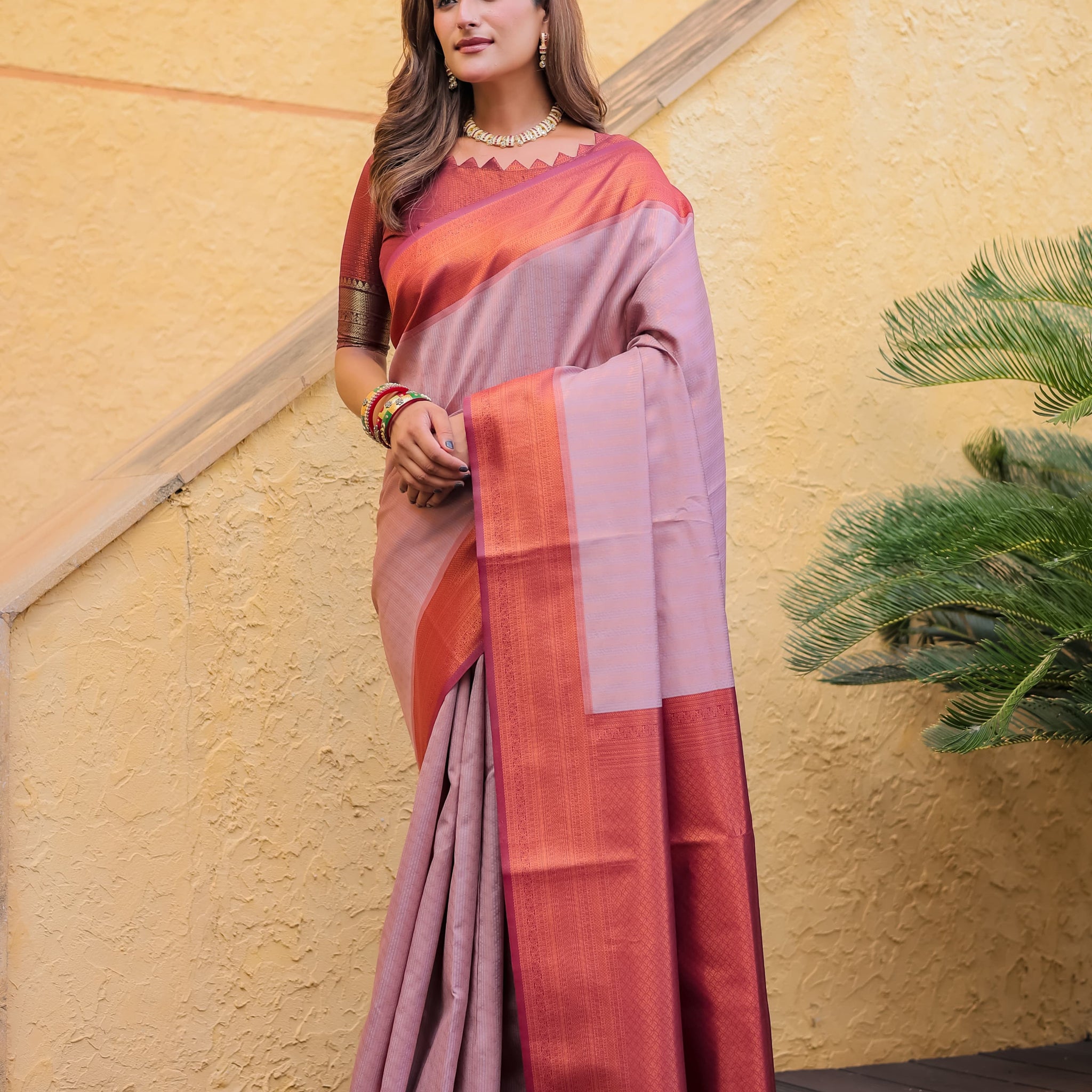 Dusty Pink Kubera Pattu Kanjivaram Silk Saree