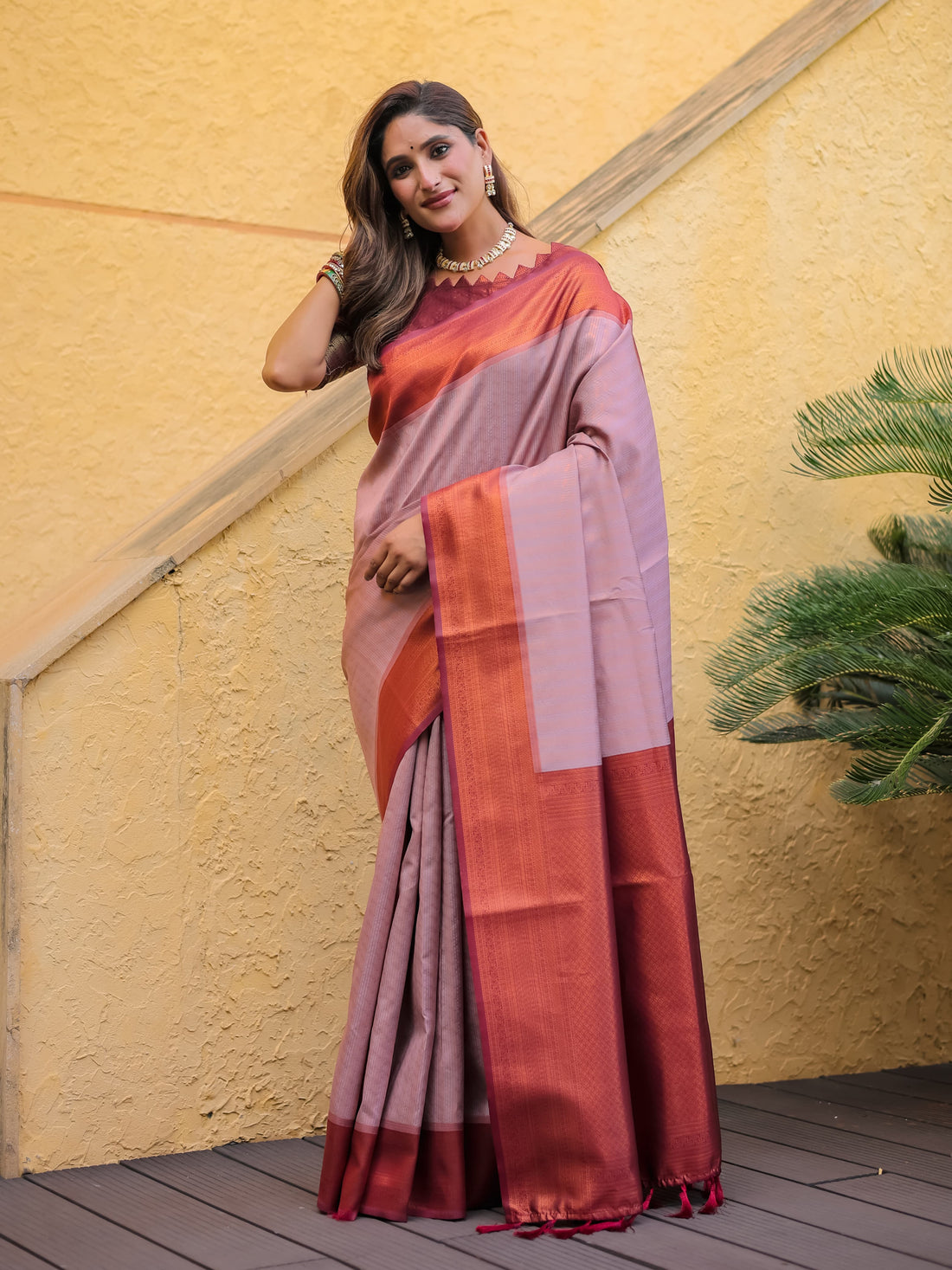 Dusty Pink Kubera Pattu Kanjivaram Silk Saree