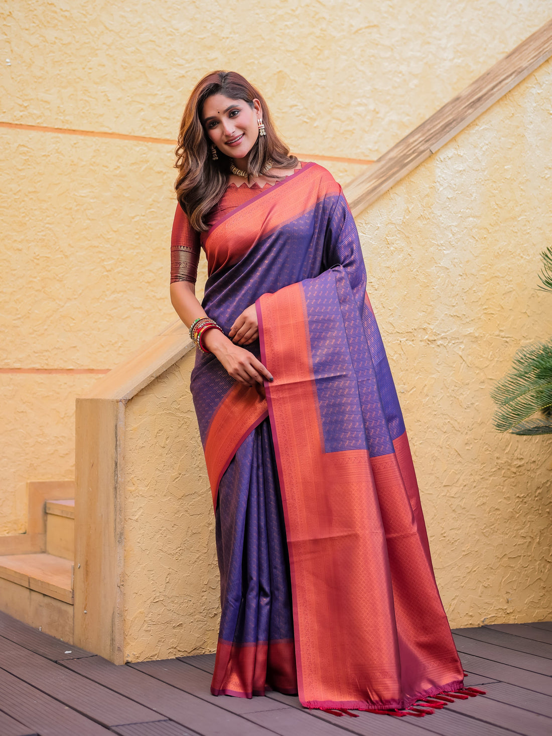 Violet Kubera Pattu Kanjivaram Silk Saree