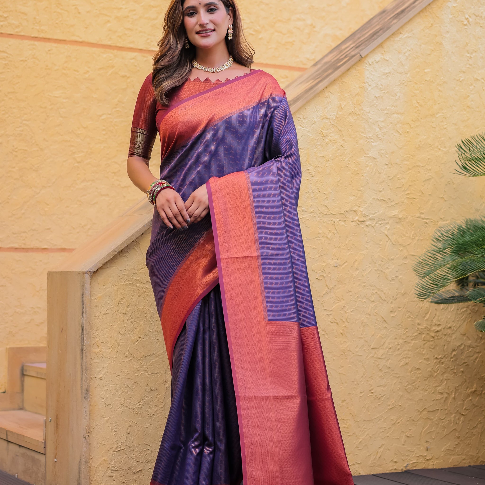 Violet Kubera Pattu Kanjivaram Silk Saree