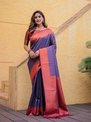 Violet Kubera Pattu Kanjivaram Silk Saree