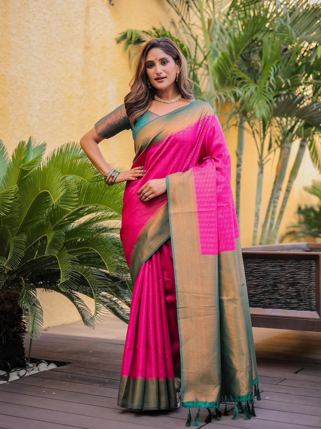 Magenta Pink Kubera Pattu Kanjivaram Silk Saree