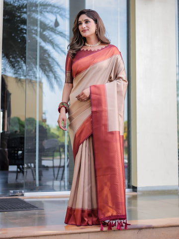 Beige Kubera Pattu Kanjivaram Silk Saree