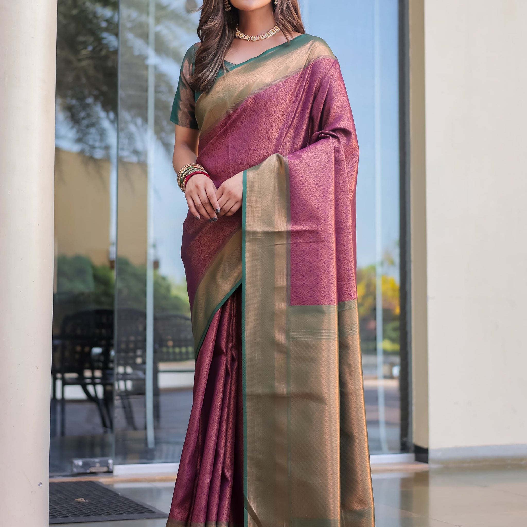 Mauve Pink Kubera Pattu Kanjivaram Silk Saree