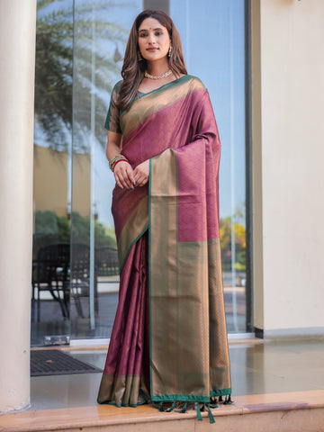 Mauve Pink Kubera Pattu Kanjivaram Silk Saree