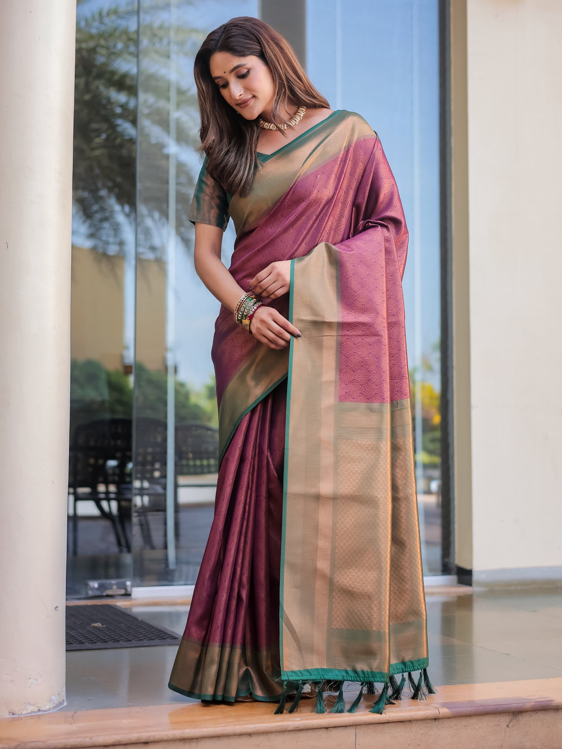 Mauve Pink Kubera Pattu Kanjivaram Silk Saree