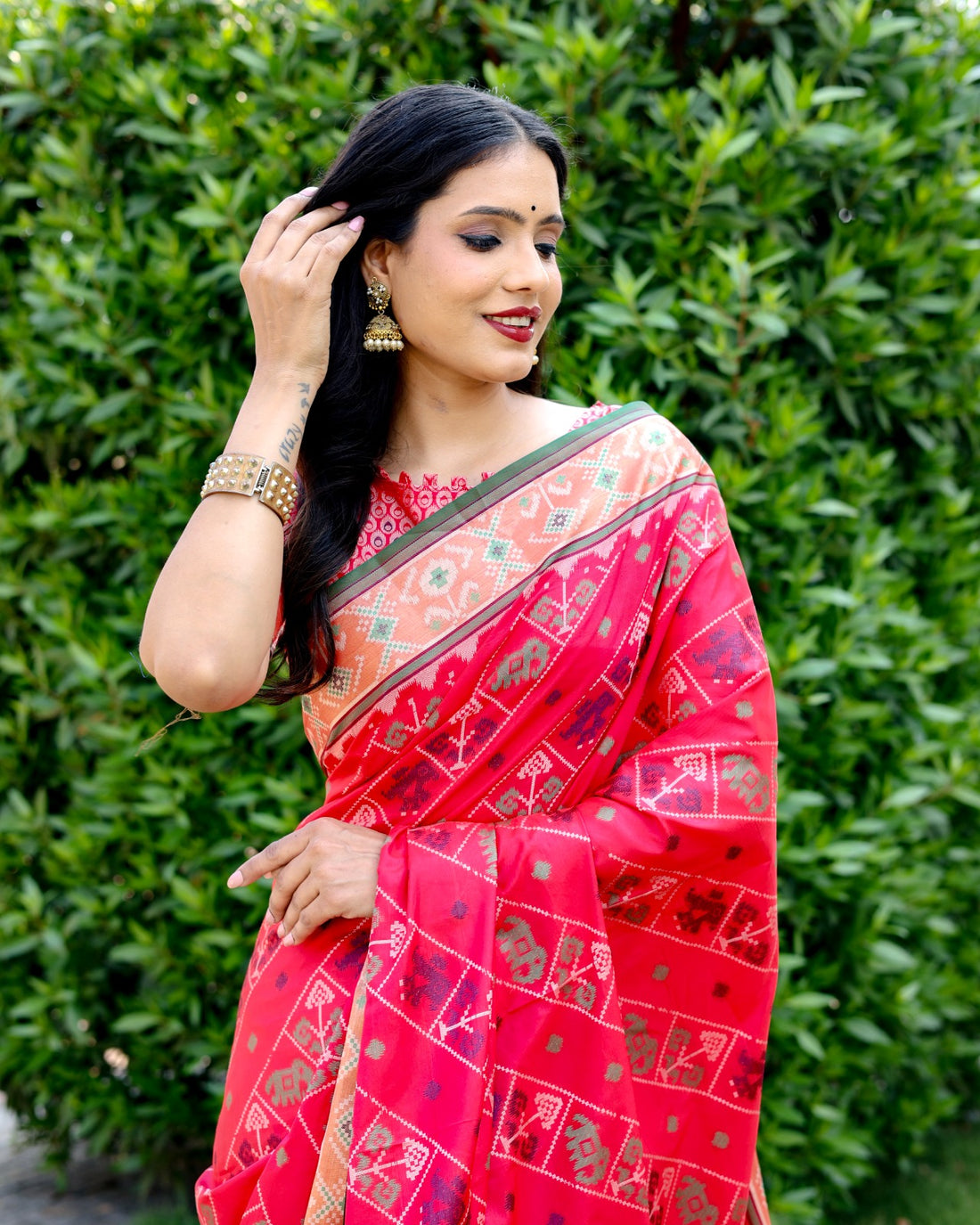 Pink Ikkat Patola Silk Saree