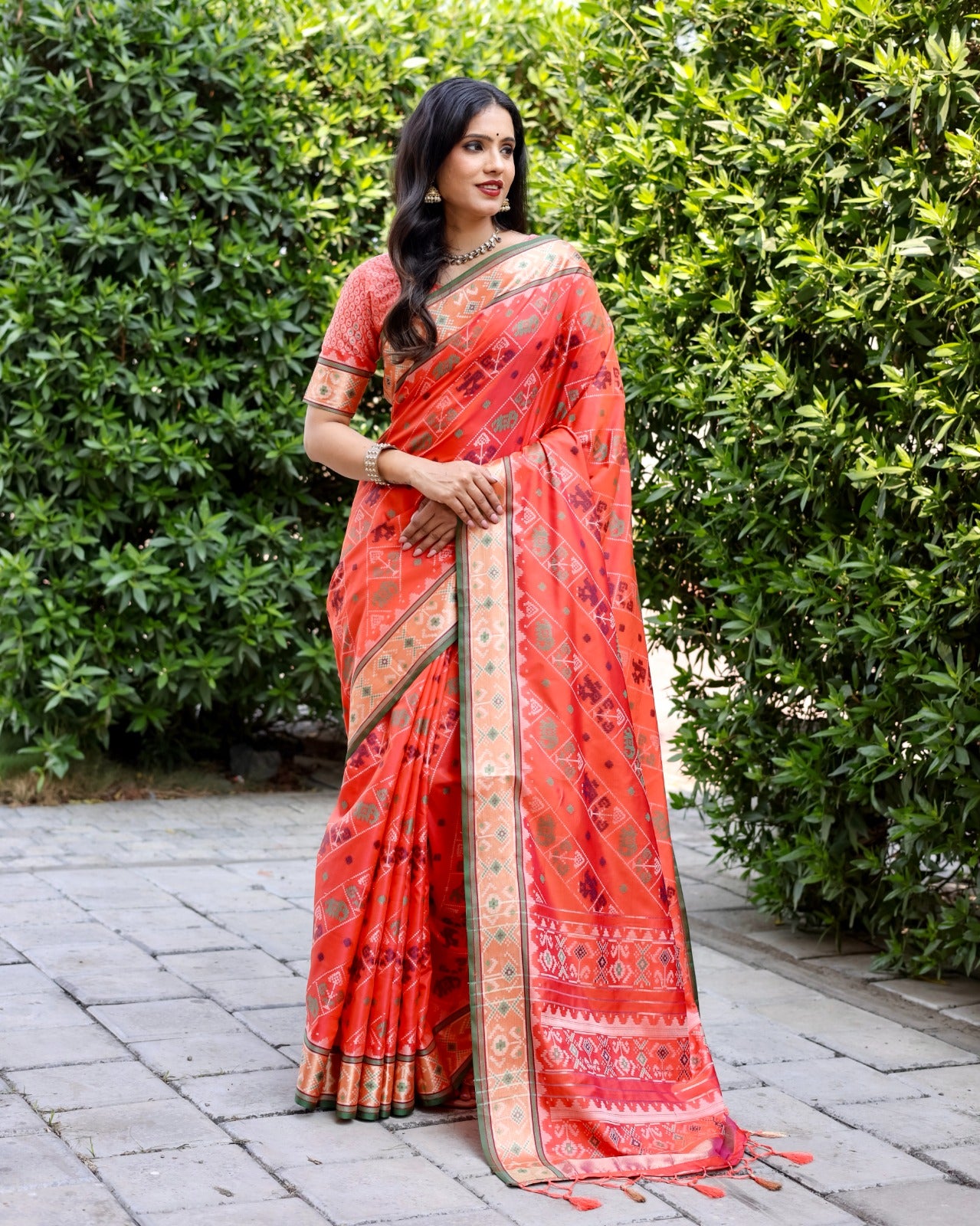 Orange Ikkat Patola Silk Saree