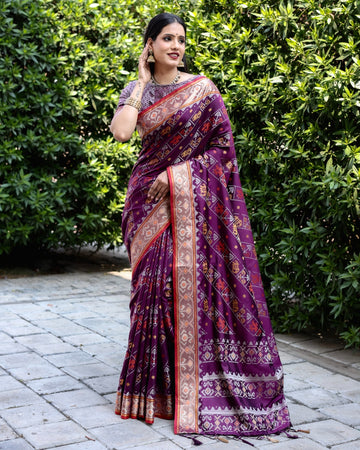 Wine Ikkat Patola Silk Saree