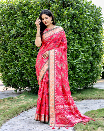 Pink Ikkat Patola Silk Saree