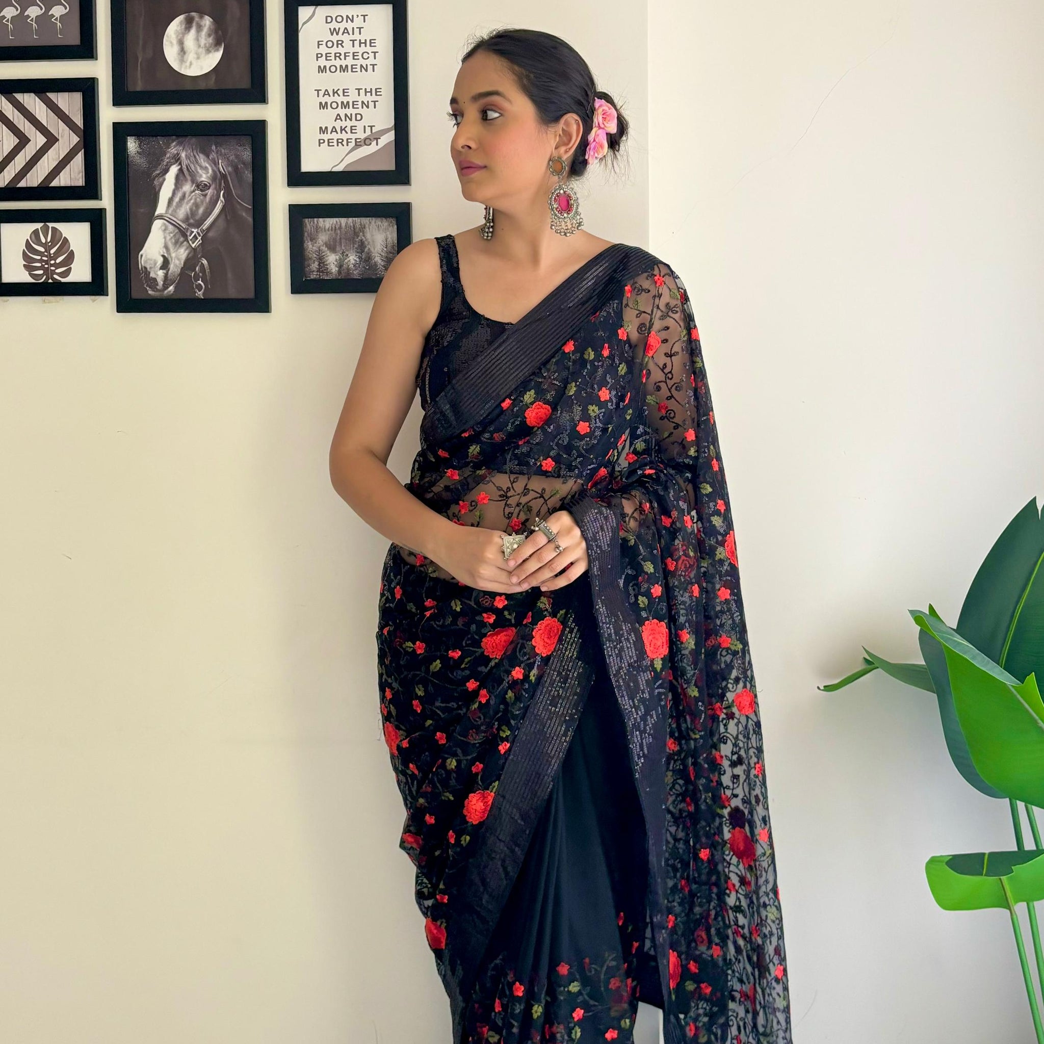 Black Heavy Soft Net Saree