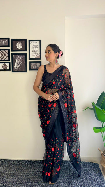 Black Heavy Soft Net Saree