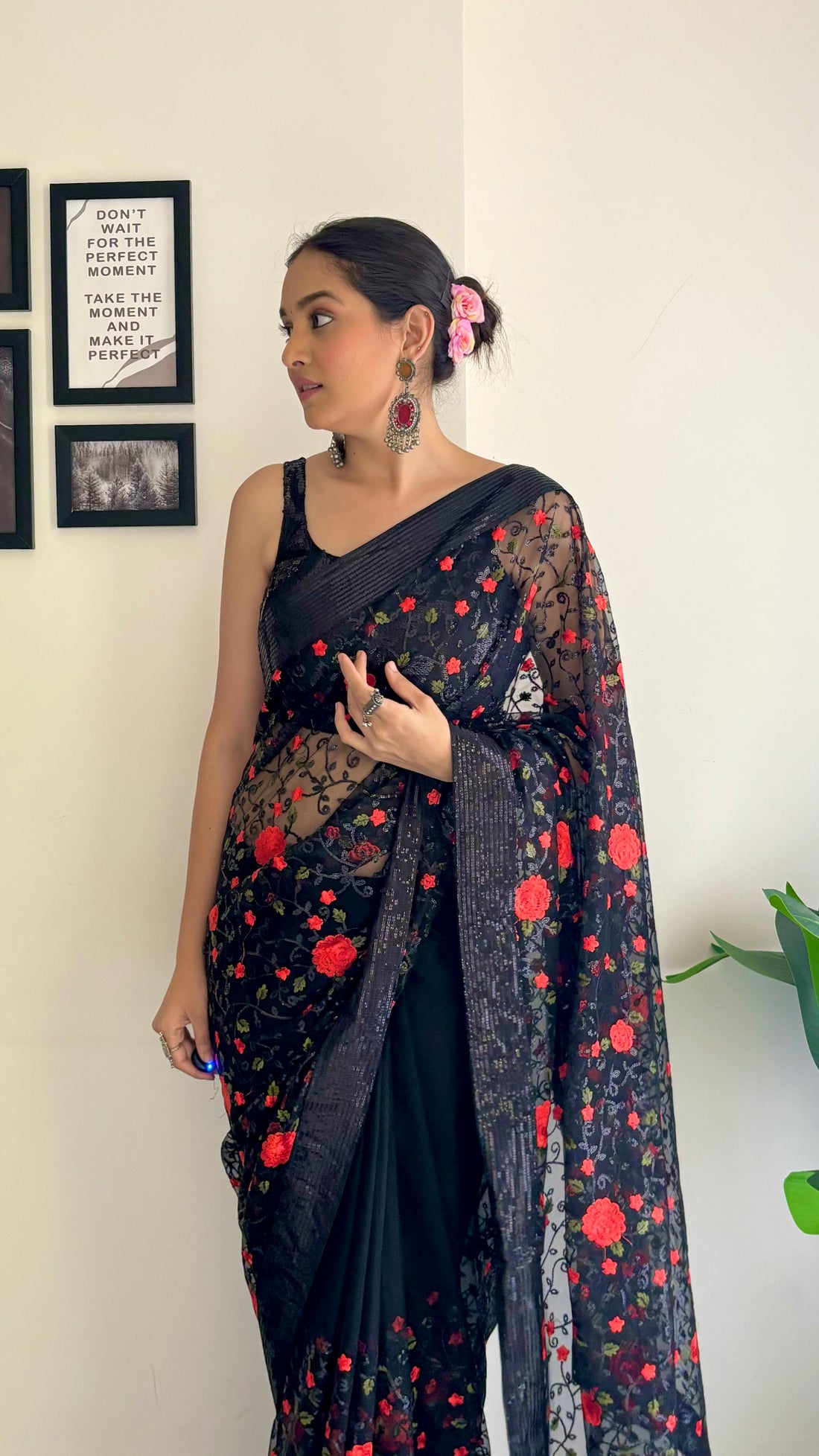 Black Heavy Soft Net Saree