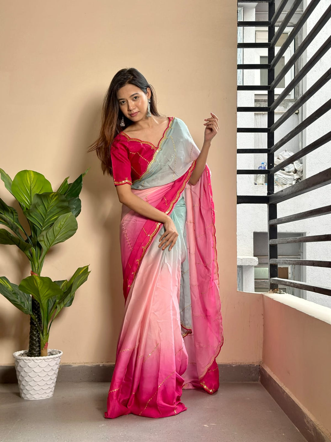 Multicolored Soft Georgette Satin Saree