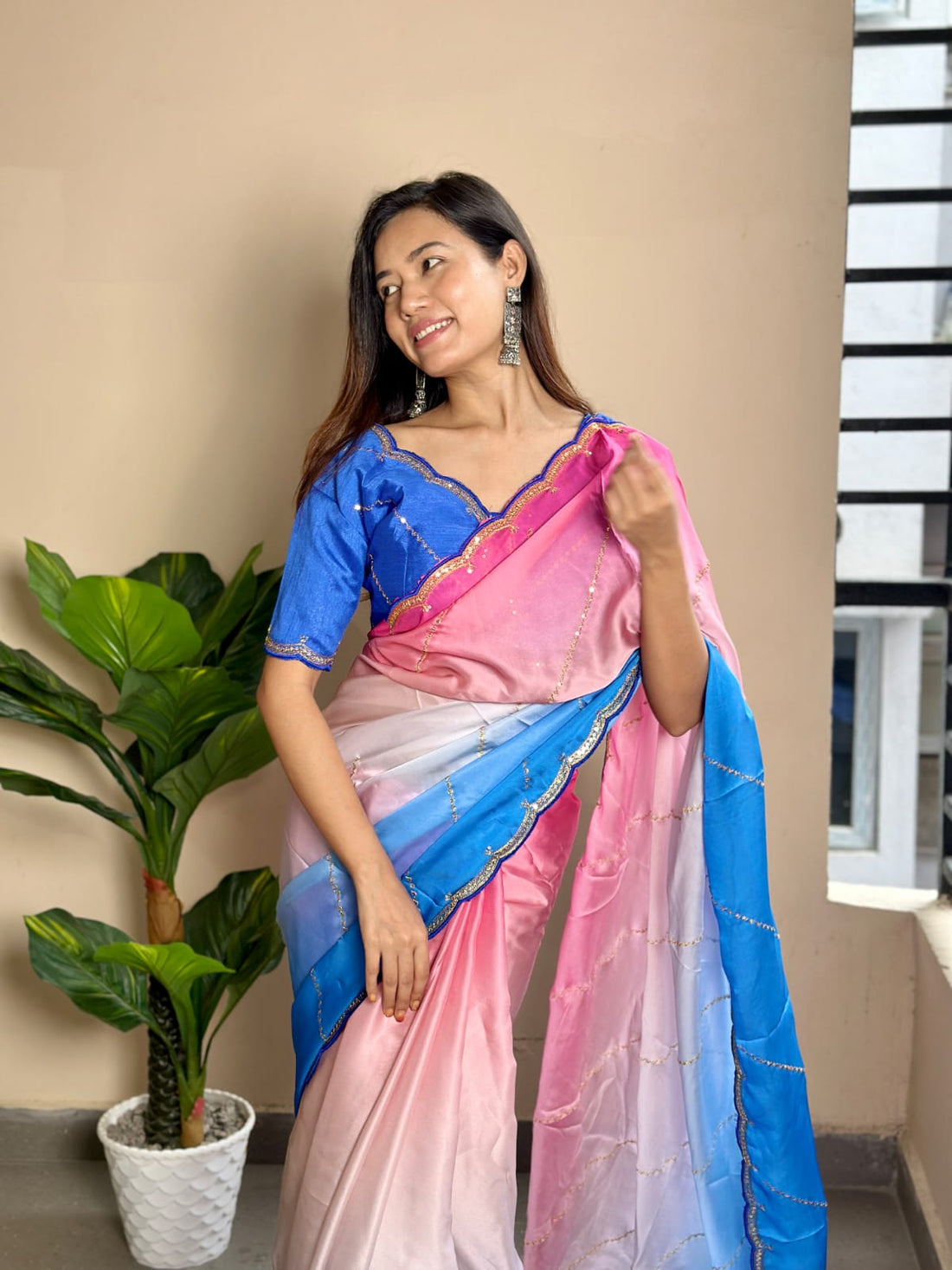 Multicolored Soft Georgette Satin Saree