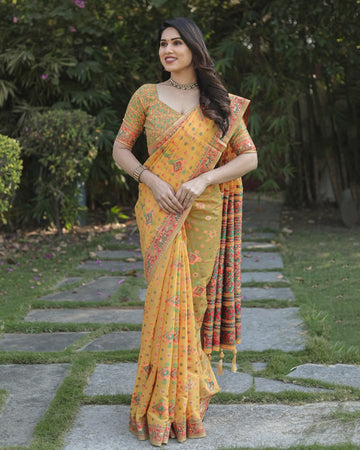 Yellow Pashmina Soft Cotton Saree