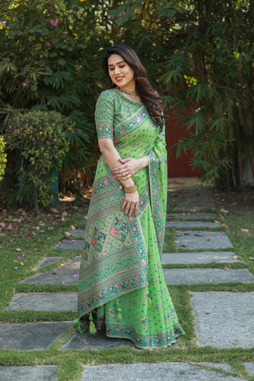 Light Green Pashmina Soft Cotton Saree