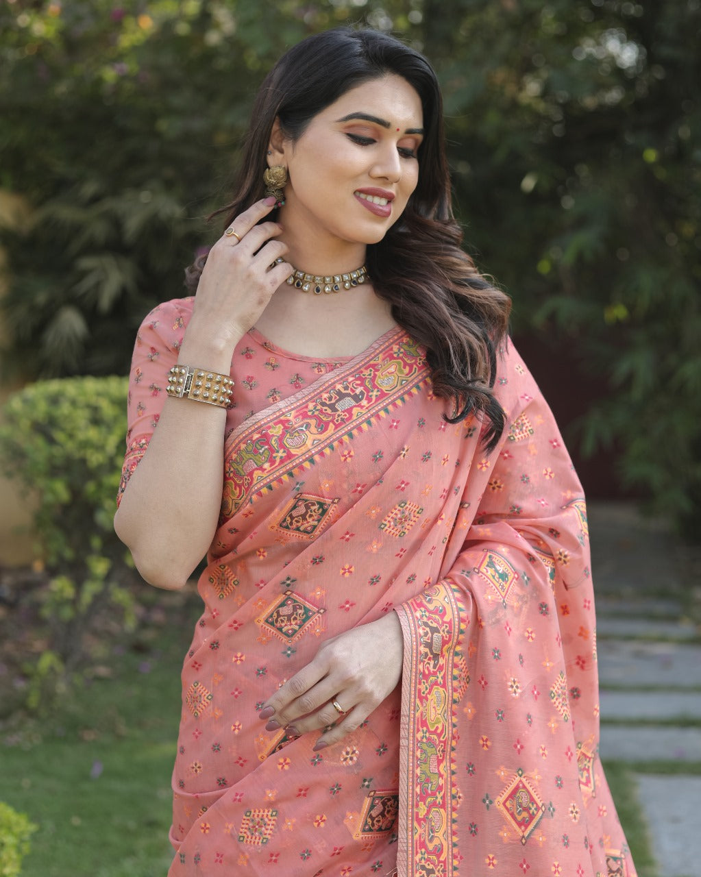 Peach Pashmina Soft Cotton Saree