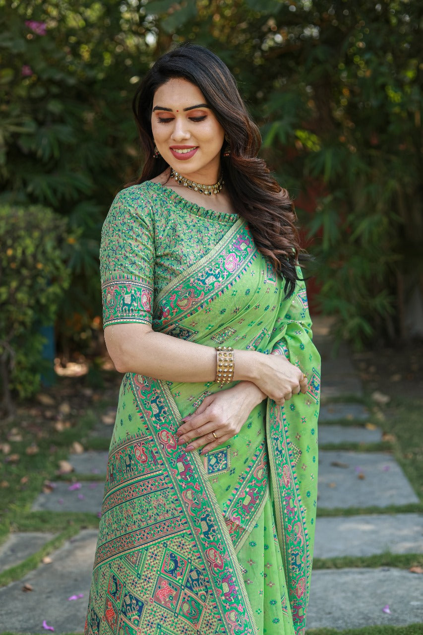 Light Green Pashmina Soft Cotton Saree