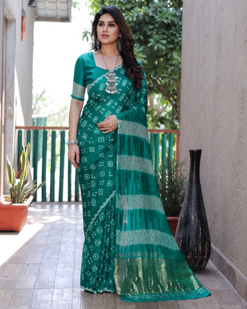 Teal Green Bandhej Silk Saree