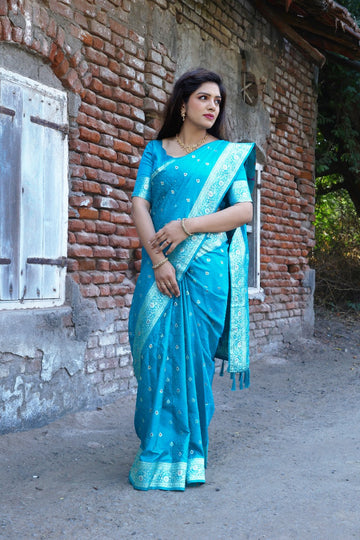 Sky Blue Kanjivaram Soft Satin Silk Saree