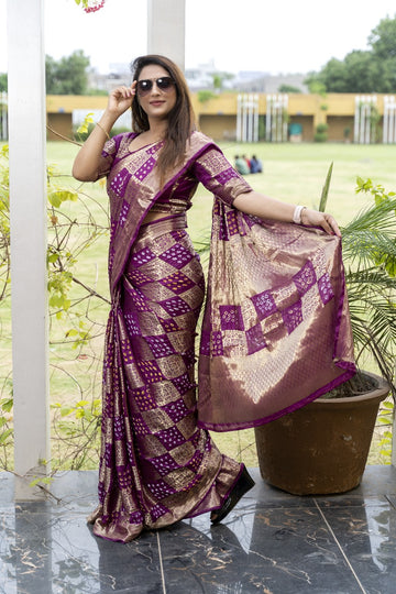 Purple Bandhej Silk Saree