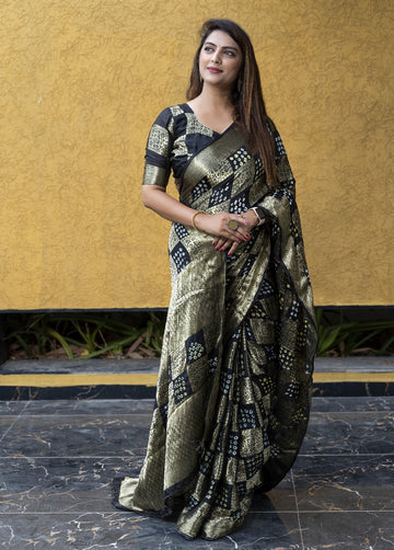 Black Bandhej Silk Saree