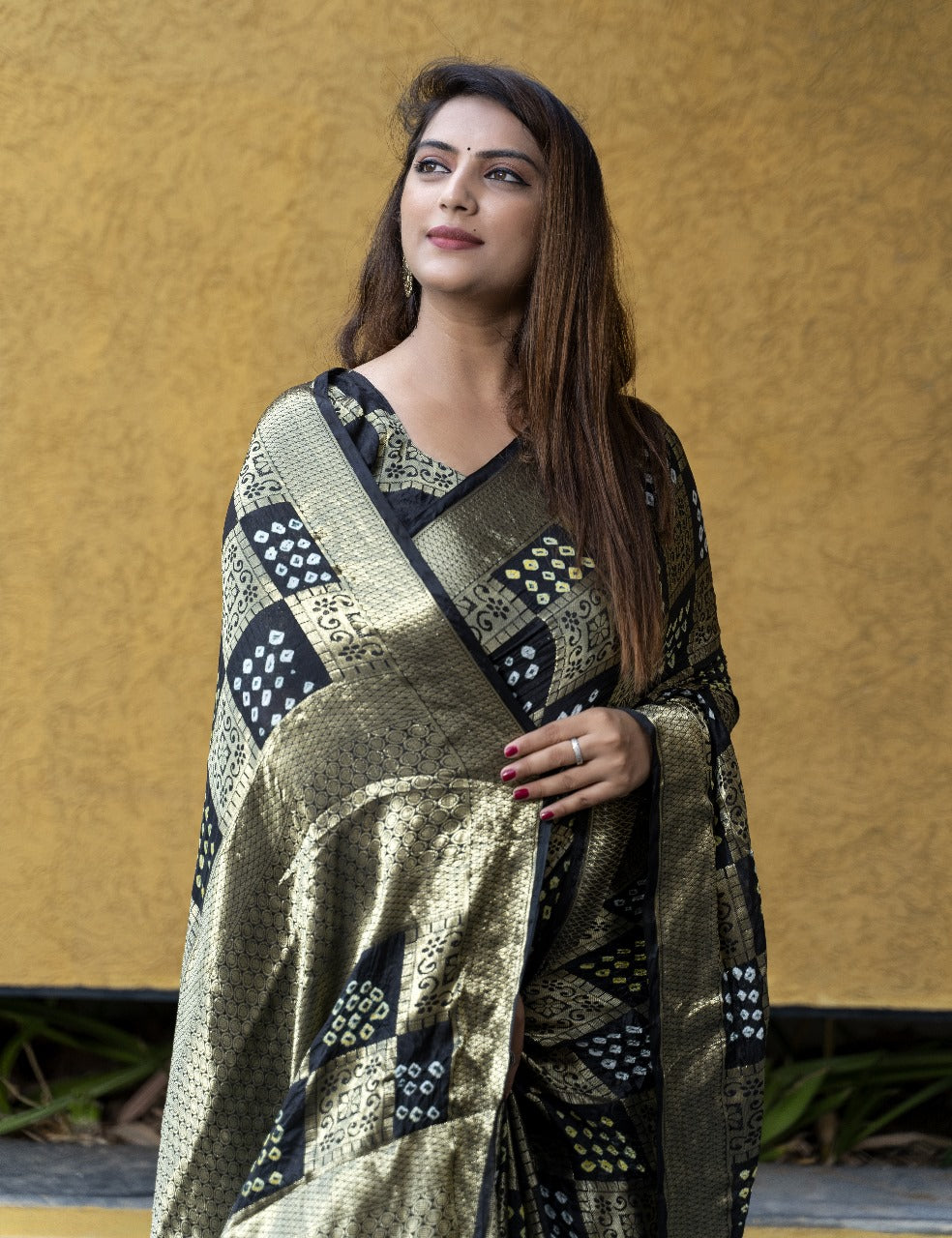 Black Bandhej Silk Saree