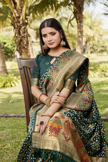 Dark Green Bandhej Silk Saree