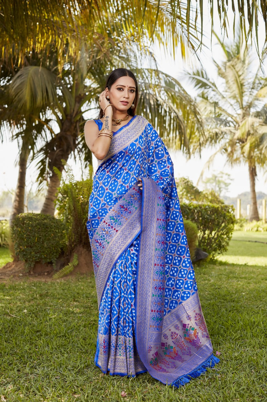 Blue Bandhej Silk Saree