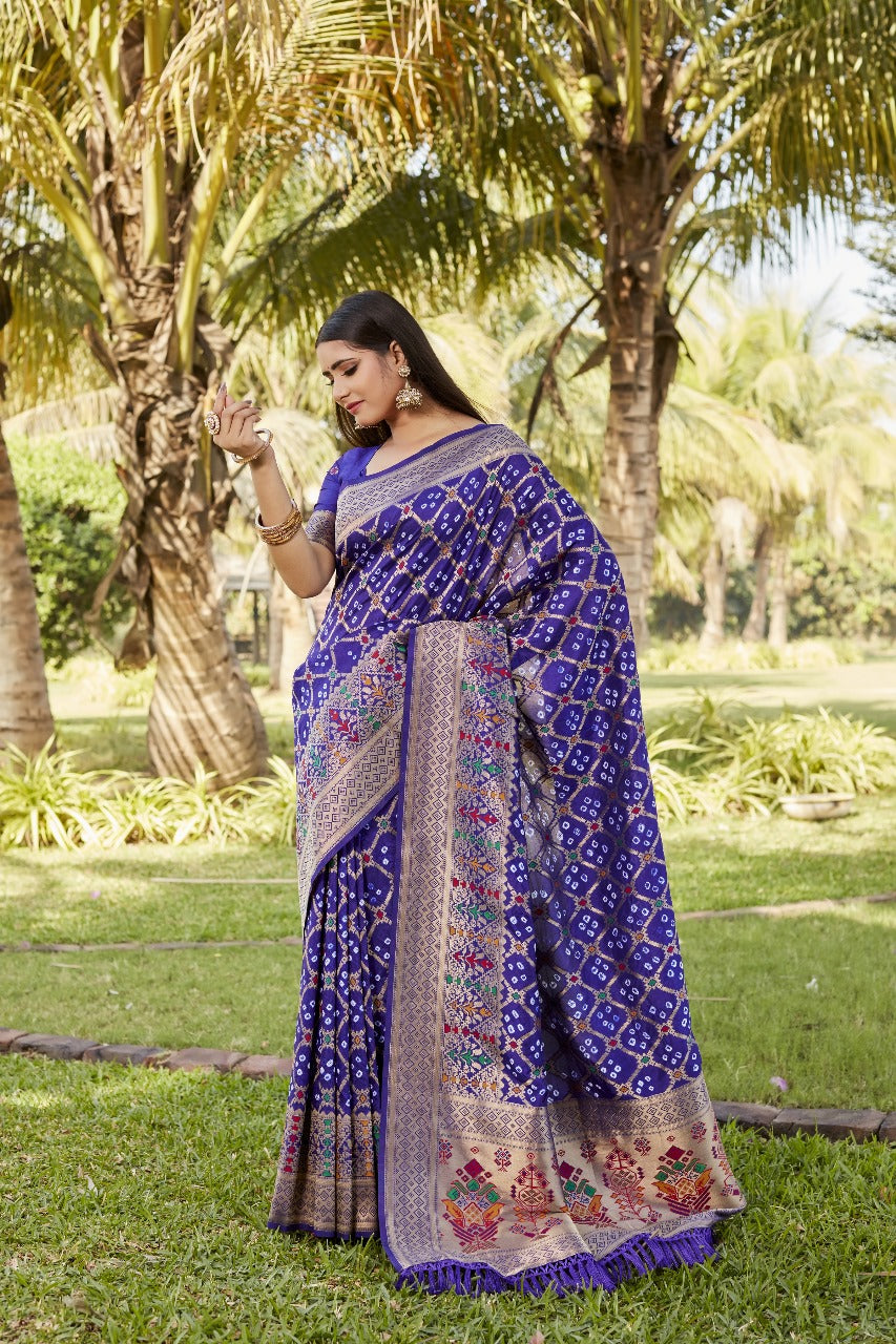 Violet Bandhej Silk Saree