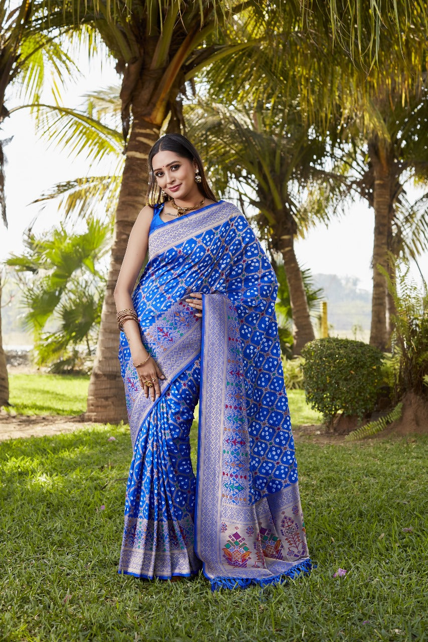 Blue Bandhej Silk Saree