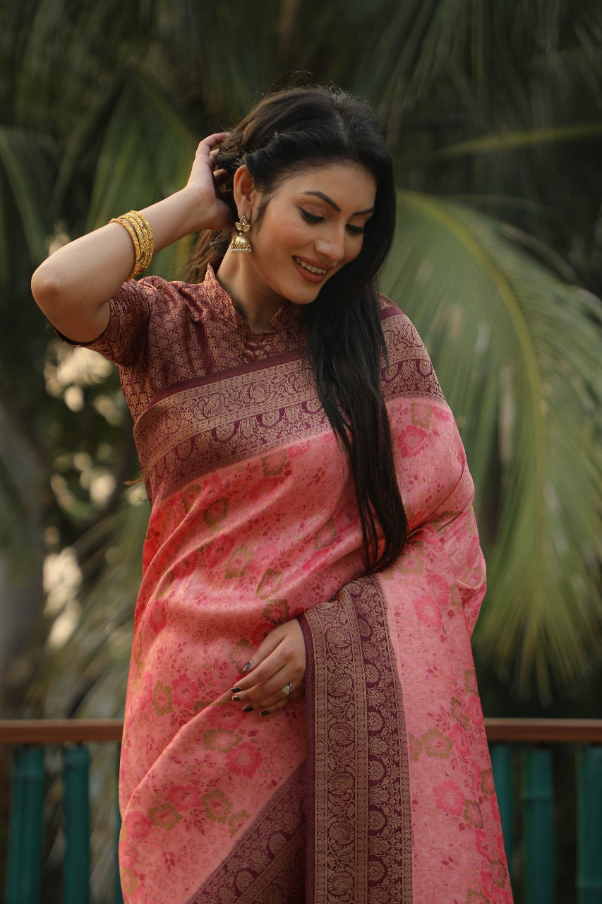 Peach Kanjivaram Soft Silk Saree