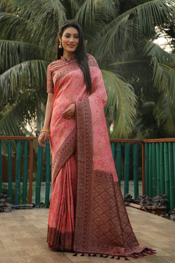 Peach Kanjivaram Soft Silk Saree