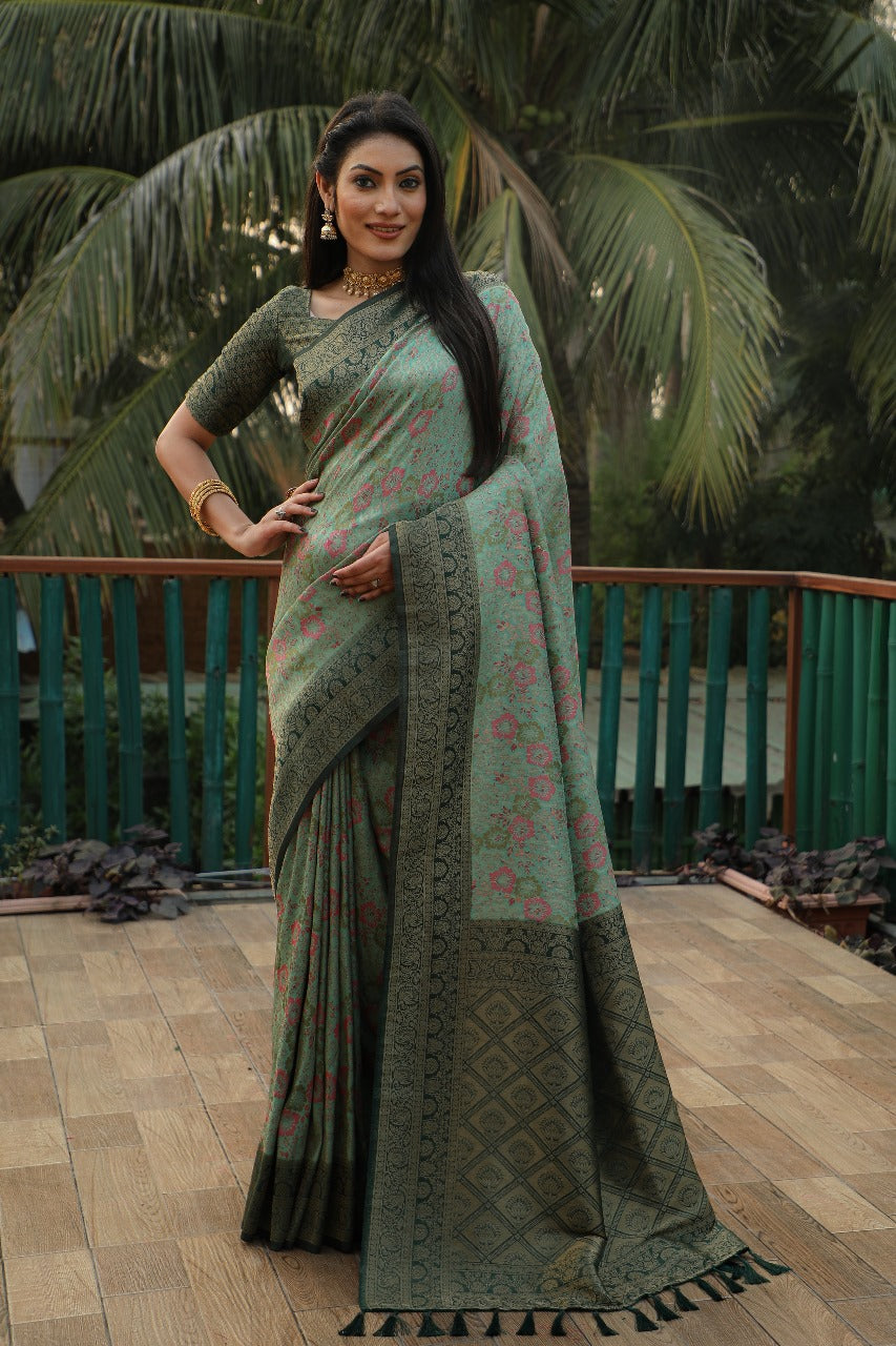 Light Green Kanjivaram Soft Silk Saree