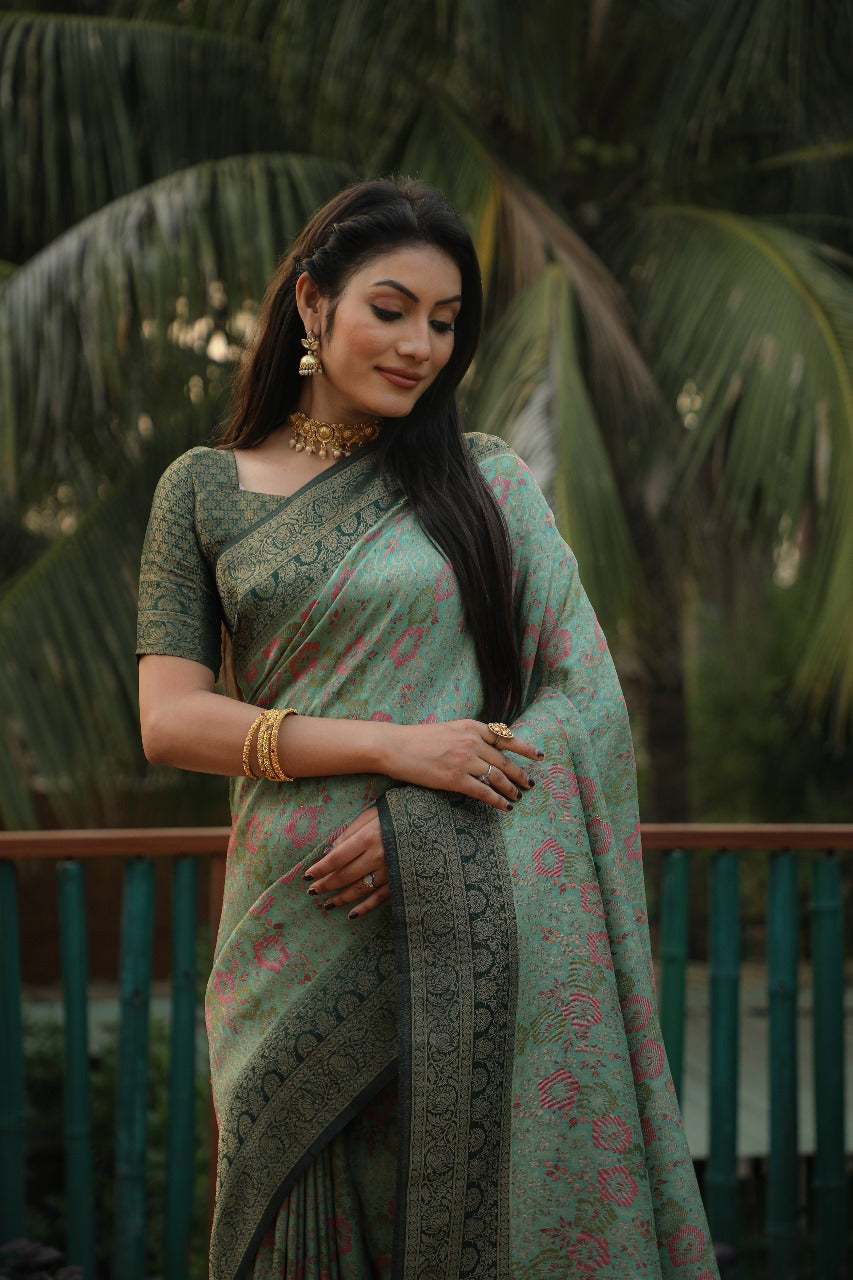 Light Green Kanjivaram Soft Silk Saree