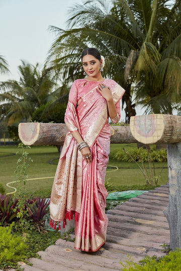 Pink Kanjivaram Soft satin Silk Saree