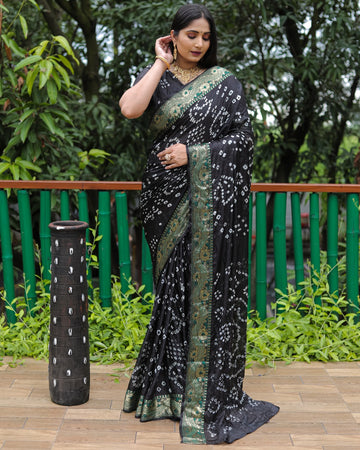 Black Bandhej Silk Saree