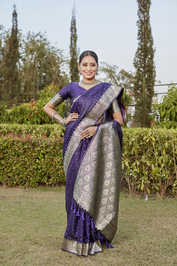 Violet Kanjivaram Soft Satin Silk Saree