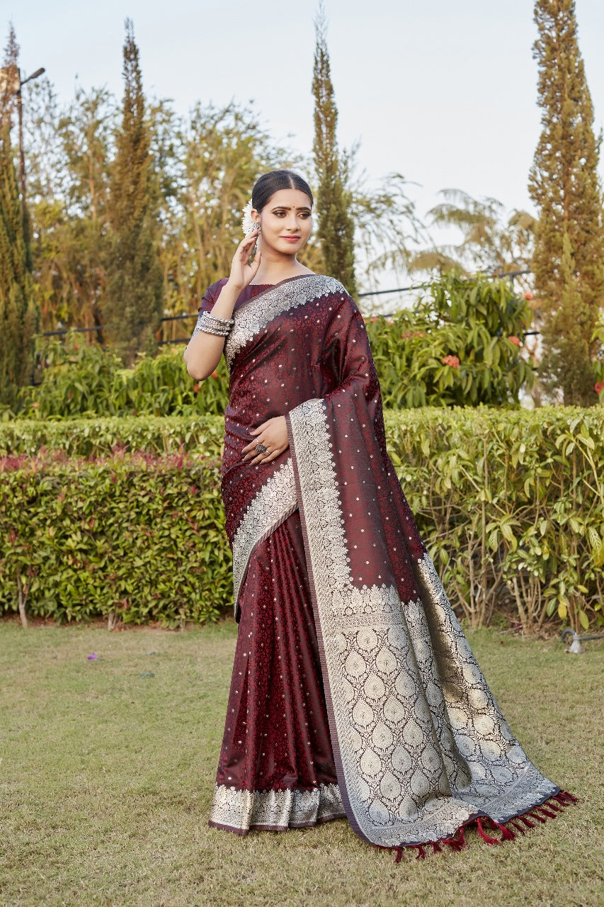 Choco Brown Kanjivaram Soft Satin Silk Saree