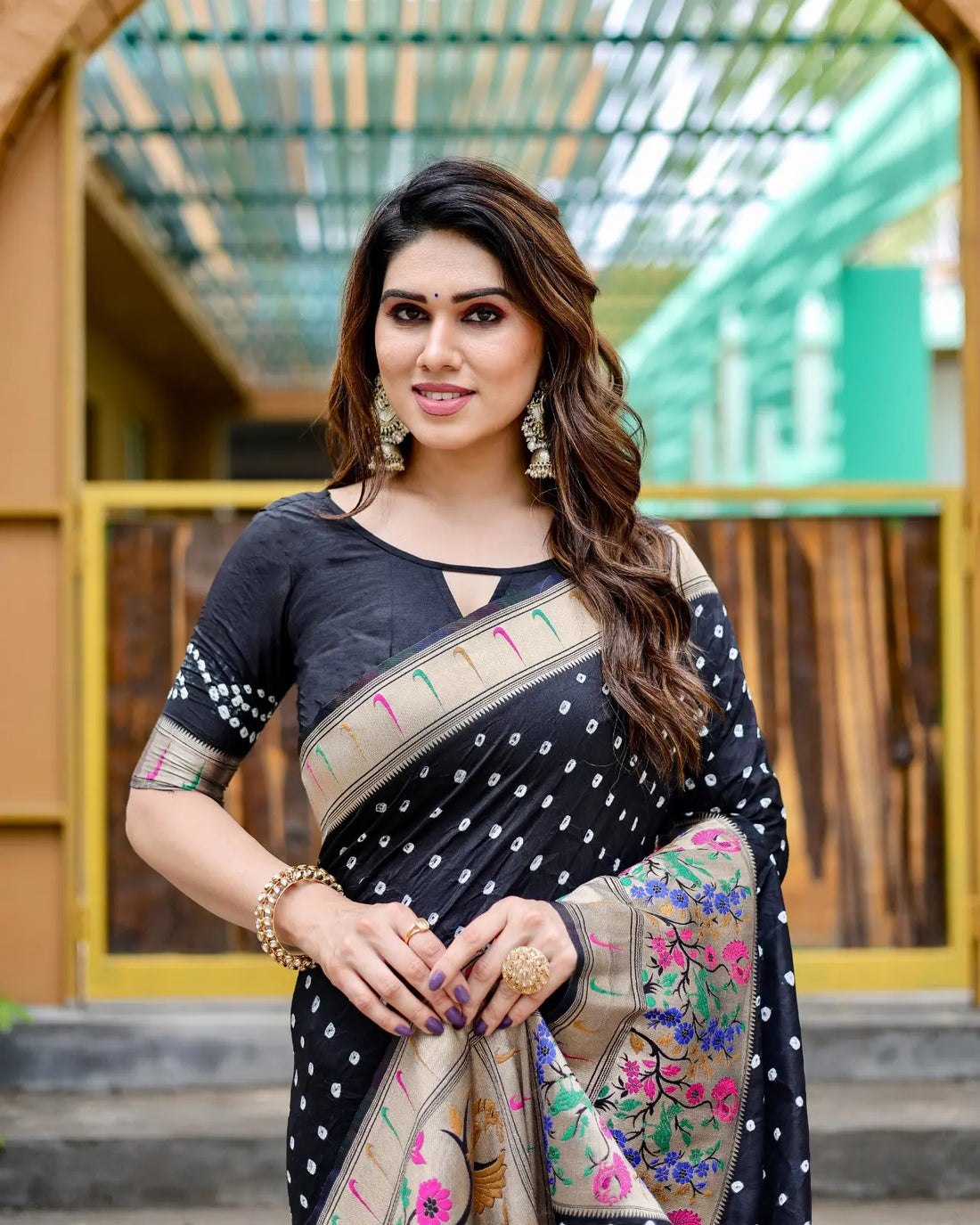 Black Bandhej Silk Saree